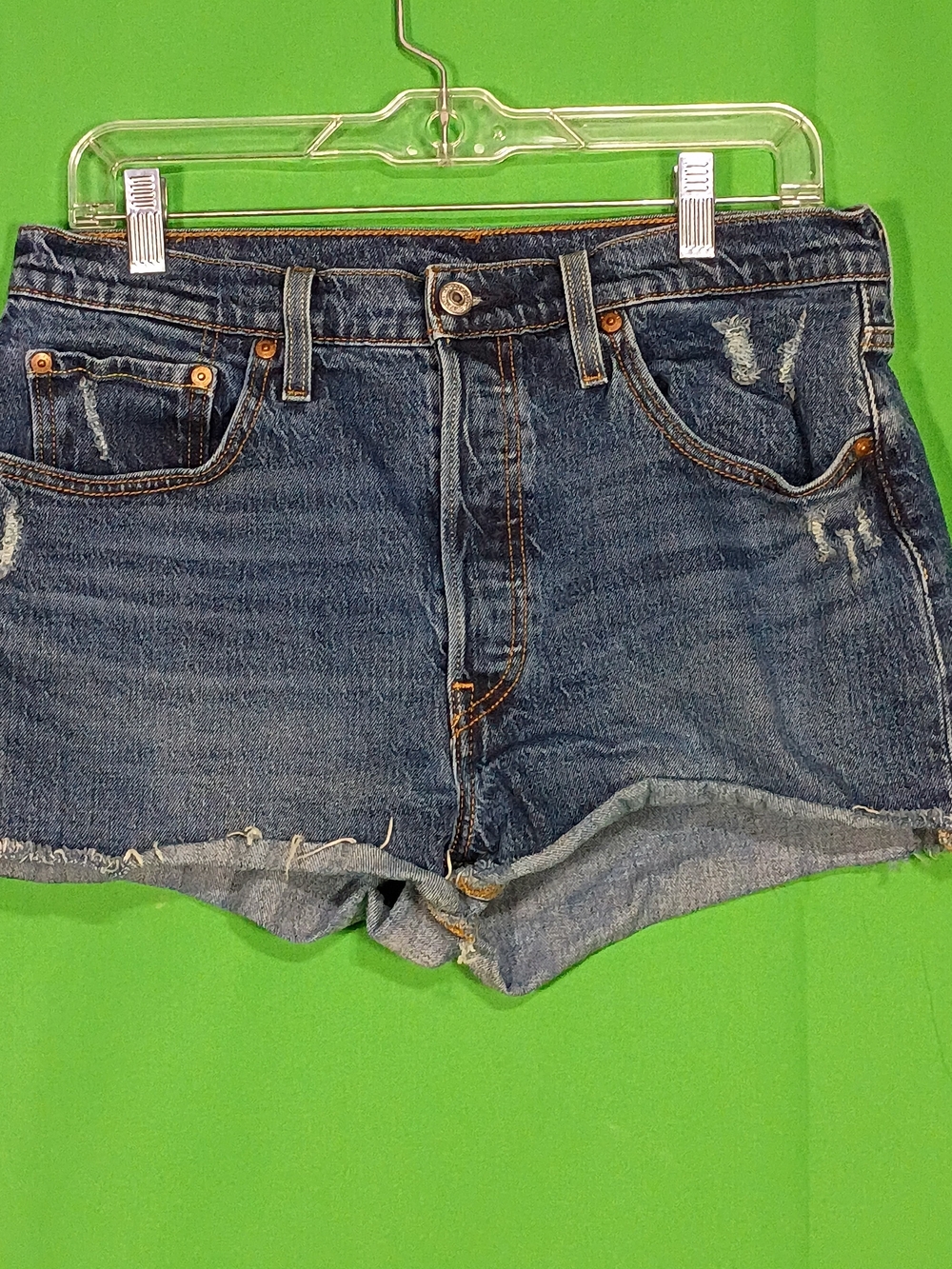 Levi’s Strauss Mini Women's Shorts Size W31 Blue Medium Wash Distressed Cuff